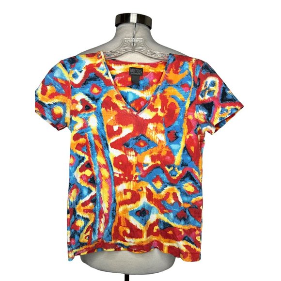 Additions by Chicos women’s top size 0/US4XS multicolor orange red blue V neck s - Picture 1 of 10